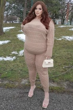 Fashion Nova Got Me Chilled Down Sweater Set - Mocha