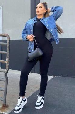 Fashion Nova Iconic 90's Oversized Bomber Jacket - Dark Wash