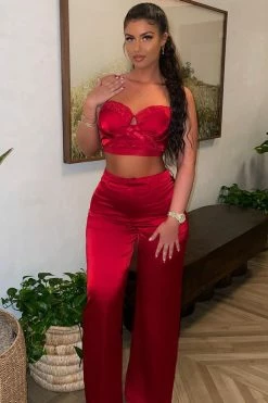 Fashion Nova Wide Leg Sets In Your Dreams Pant Set - Burgundy