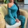Fashion Nova Kaylie Slinky Pant Set 28.5 - Teal Legging Sets