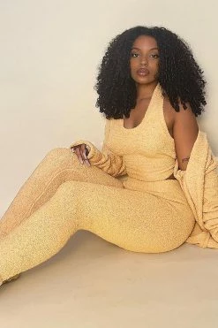 Fashion Nova Legging Sets Keep Me Cozy Fuzzy 3 Piece Legging Set - Mustard