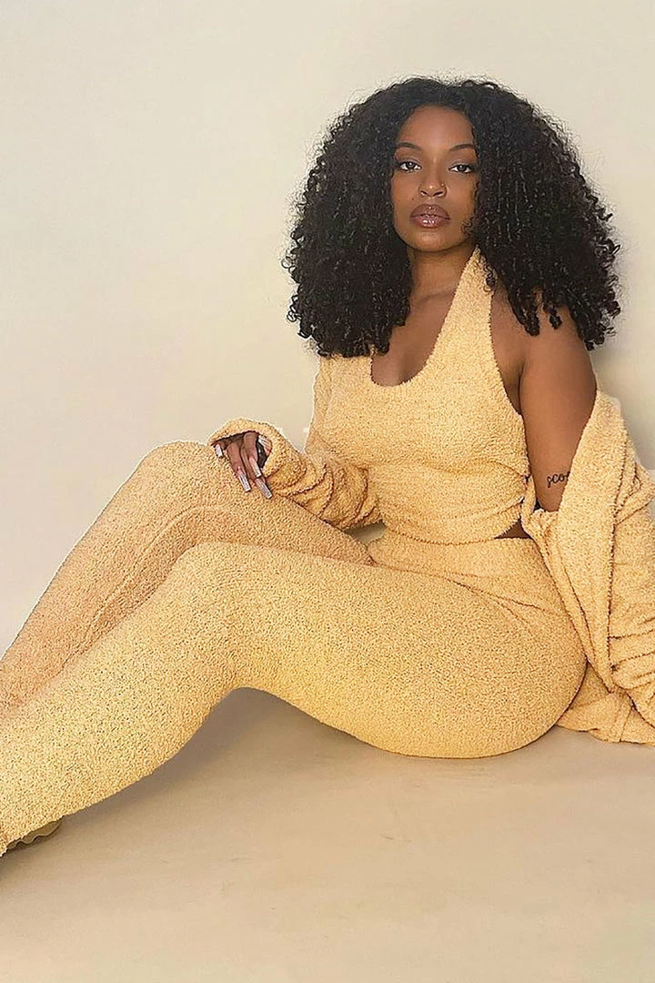 Fashion Nova Legging Sets Keep Me Cozy Fuzzy 3 Piece Legging Set - Mustard