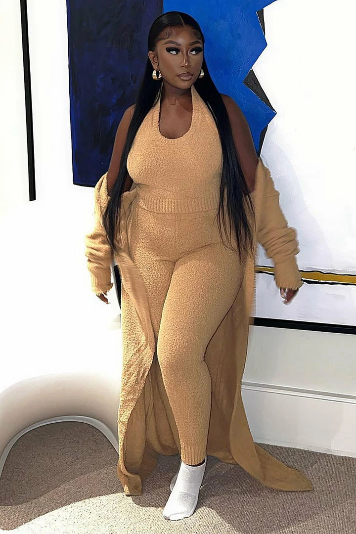 Fashion Nova Legging Sets Keep Me Cozy Fuzzy 3 Piece Legging Set - Mustard