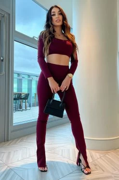 Fashion Nova Like New Long Sleeve Legging Set - Burgundy