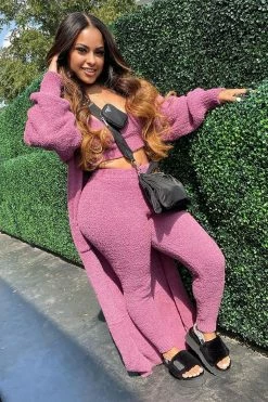 Fashion Nova Living In It 3 Piece Legging Set - Plum