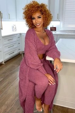 Fashion Nova Living In It 3 Piece Legging Set - Plum