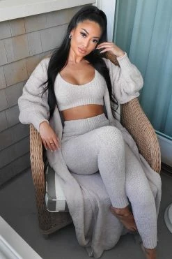 Fashion Nova Living In It 3 Piece Legging Set - Taupe Legging Sets