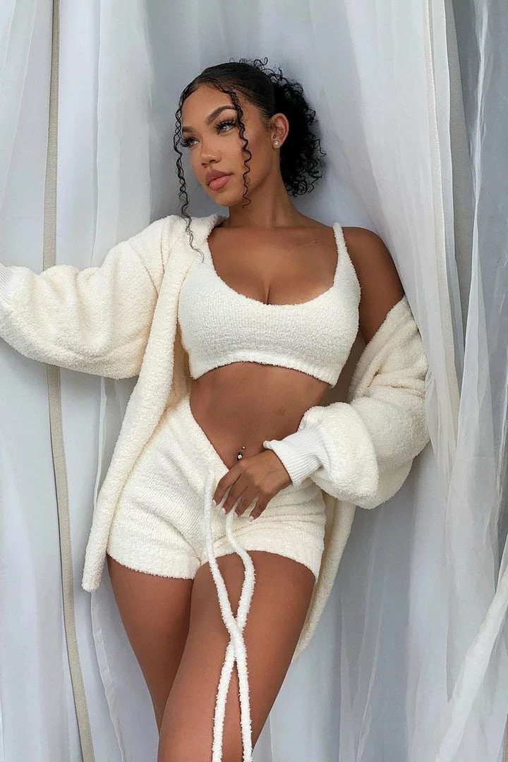 Fashion Nova Living In It Cozy 3 Piece Set - Ivory Sweater Sets