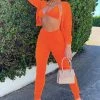 Fashion Nova Make It Fashion Velour Jogger Set - Neon Orange Sweatshirt Sets