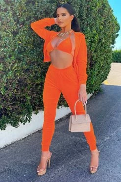 Fashion Nova Make It Fashion Velour Jogger Set - Neon Orange Sweatshirt Sets