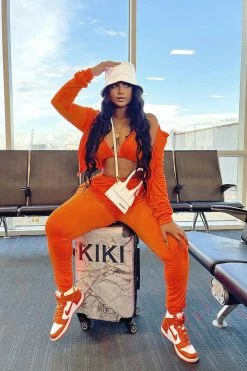 Fashion Nova Make It Fashion Velour Jogger Set - Neon Orange Sweatshirt Sets
