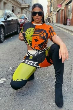 Fashion Nova More Attention Legging Set - Orange/combo Legging Sets