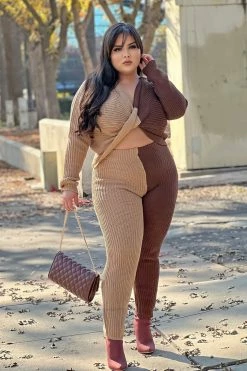 Fashion Nova Legging Sets Plot Twist Sweater Legging Set - Brown/combo