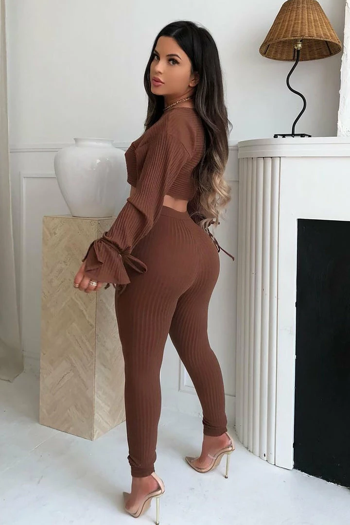 Fashion Nova Rest Up Ribbed Legging Set - Brown