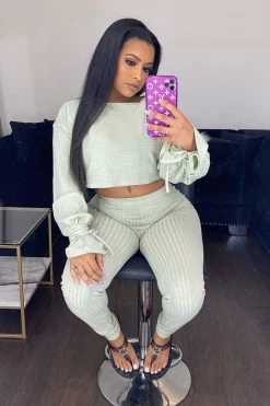 Fashion Nova Rest Up Ribbed Legging Set - Sage Legging Sets