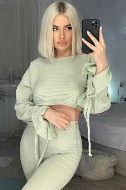 Fashion Nova Rest Up Ribbed Legging Set - Sage Legging Sets