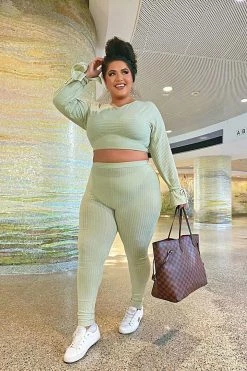 Fashion Nova Rest Up Ribbed Legging Set - Sage Legging Sets