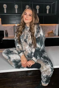 Fashion Nova Skip A Beat Tie Dye Hoodie And Jogger Set - Black/combo