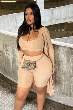 Fashion Nova Sunday Blessings Biker Short Matching Set - Mocha Biker Short Sets