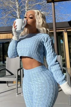 Fashion Nova Sweater Sweetie Pant Set - Light Blue Legging Sets