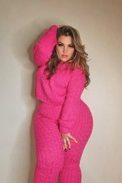 Fashion Nova Sweater Sweetie Pant Set - Neon Pink