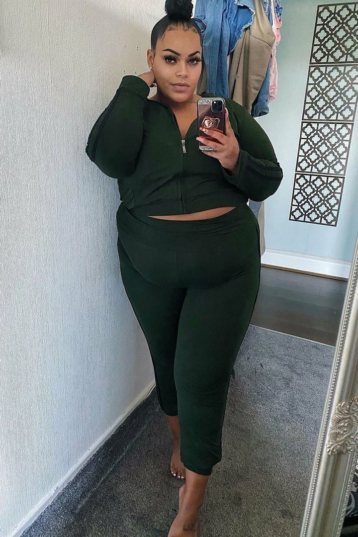 Fashion Nova Tennis Courts III Zip Set - Olive Sweatshirt Sets