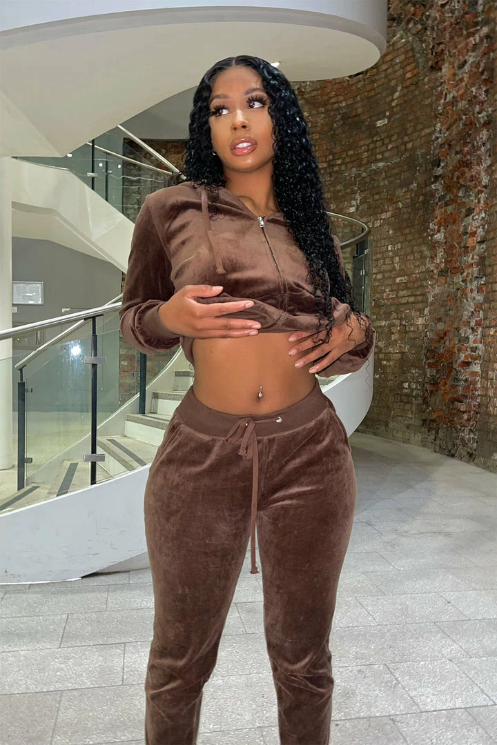 Fashion Nova The Original Trendsetter Velour Set - Chocolate Sweatshirt Sets