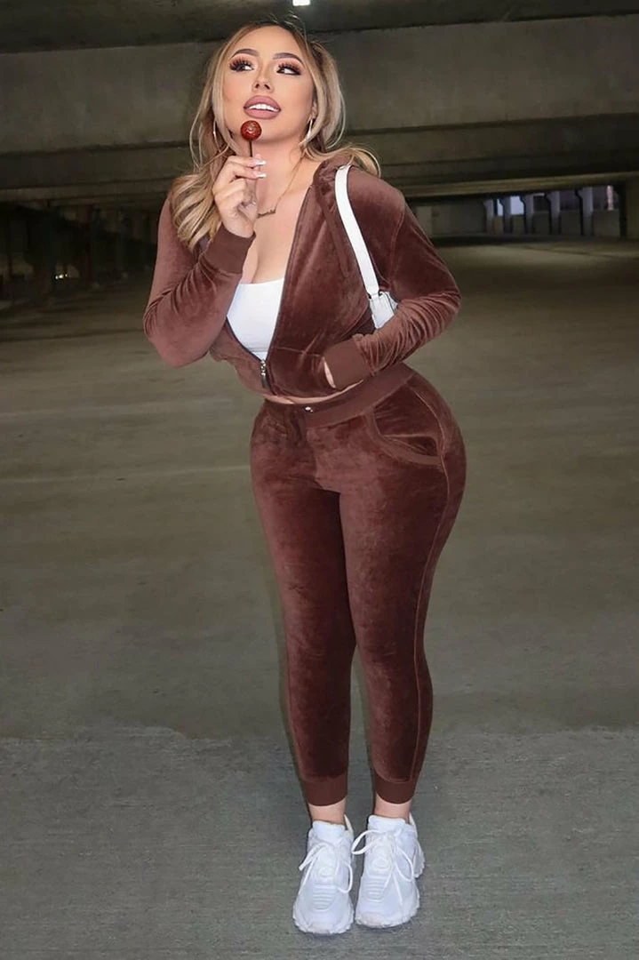 Fashion Nova The Original Trendsetter Velour Set - Chocolate Sweatshirt Sets