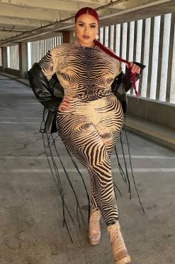 Fashion Nova Tiger Queen Legging Set - Camel/combo Legging Sets