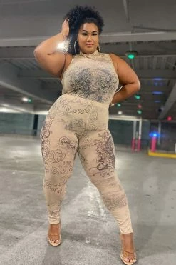 Fashion Nova Legging Sets Time To Slay Mesh Legging Set - Nude/combo