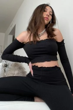 Fashion Nova Totally Ribbed Set - Black Legging Sets