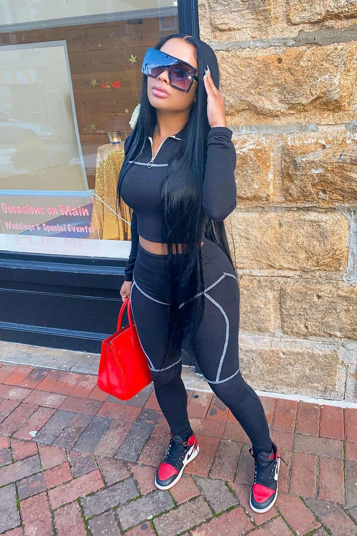 Fashion Nova Weekend Warrior Pant Set - Black Legging Sets