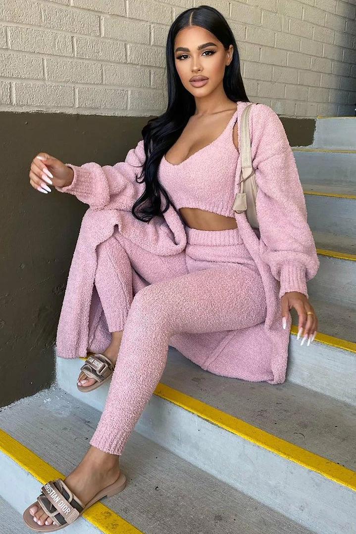Fashion Nova Living In It 3 Piece Legging Set - Pink Legging Sets